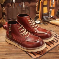 手工復古真皮馬丁靴系帶高幫靴朋克機車靴牛皮工裝靴