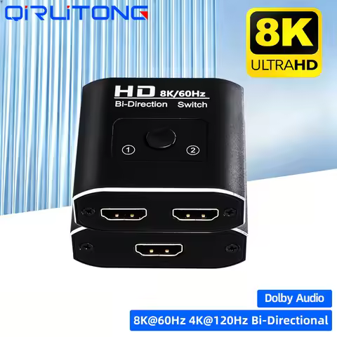 8K HDMI 2x1 BiDirection Switcher 8K60Hz 4K120Hz Switcher Resolution 7680x4230 Supports Dolby Audio f