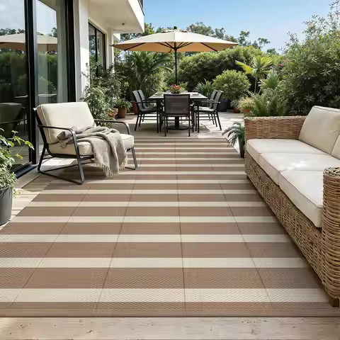 Waterproof Reversible Outdoor Rug 8x10, Lightweight Camping Mat for Patio, RV, Deck, Beach - Brown/B