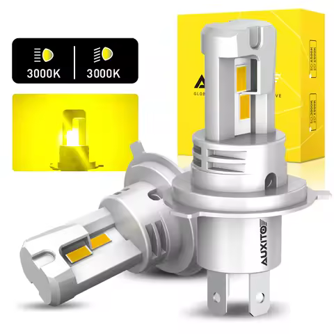 2Pcs AUXITO H4 LED Lights Bulb 9003 Headlights High and Low Beam 3000K Golden Yellow H4 LED Fanless 