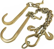 3/8" X 2' V-Type Tow Chain with 15 Inch J-Hooks Link 2 inch Legs,G70 Steel Towing Chain Bridle,Yello