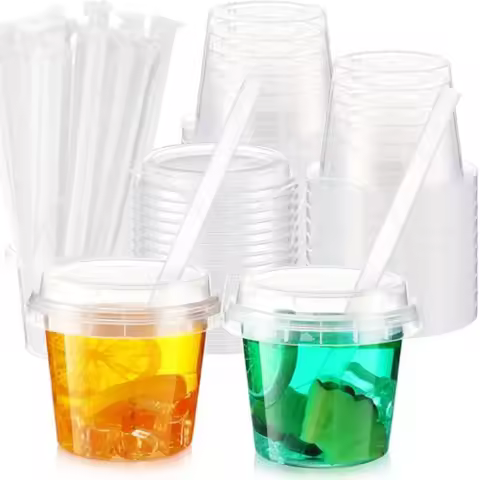 100 Set 16oz Clear Plastic Drink Buckets with Lids and Straws Disposable Iced Coffee Cups Rum Bucket