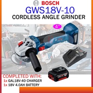 BOSCH GWS18V-10 CORDLESS ANGLE GRINDER BRUSHLESS MOTOR 4 INCH C/W 1x 4.0AH 18V BATTERY + GAL18V40 CH