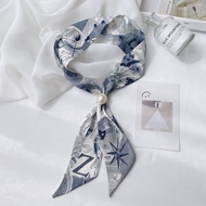 Khăn Choàng Lụa Ngắn Trang Trí Cho Nữ Dây Buộc Tóc Dài Nút Ngọc Trai Khăn Choàng Đa Năng Vải Lụa Nhâ