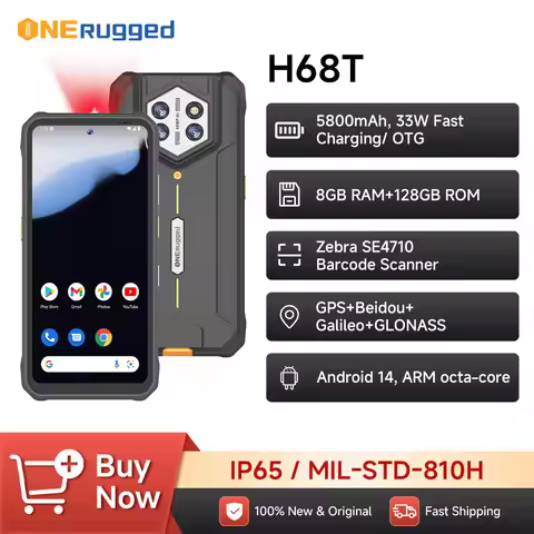 Handheld PDA Android 14 H68T 6.56" with Zebra 1D 2D QR Barcode Scanner, 5800mAh 4G Dual-band WiFi BT