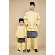 BAJU MELAYU SOFT YELLOW AMEER EXCLUSIVE  DEWASA DAN KANAK-KANAK TELUK BELANGA DAN CEKAK MUSANG