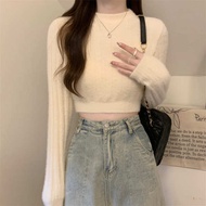 sweater women y2k sweater rodeo sweater Soft Waxy Mink Fleece Short Sweater Women Spring Autumn Slim