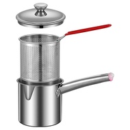 (IKHR) 1 Set Deep Fryer Pot Small Fryer Pot Multipurpose Stainless Steel BasketsWear-Resistant PanDe