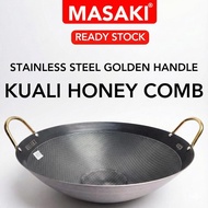 MASAKI 40cm Honeycomb Wok with Golden Handle Stainless Steel Korean Honeycomb Etching Coating Black 