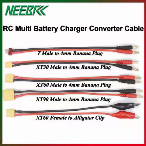 RC Multi Battery Charger Adapter Converter Cable T/XT30/XT60/XT90 4.0mm Banana Alligator Clips Plug 