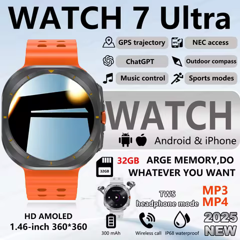Smart Watch 7Ultra for Men ChatGPT Compass NFC 360*360 AMOLED Screen Heart Rate Monitor Bluetooth Ca