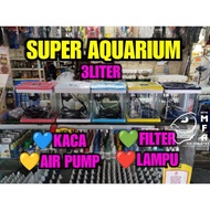 SUPER AQUARIUM (KACA) - 3LITER , COMPLETE SET / CANTIK / MUDAH