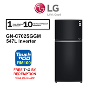 LG 547L Top Freezer GN-C702SGGM Fridge in Black Glass Finish GNC702SGGM Inverter Refrigerator Peti Sejuk (FREE TNG BY REDEMPTION)