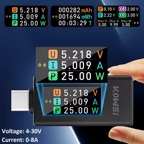 KWS-1902L Type-C Tester Voltmeter Ammeter Digital Voltage Current Power Meter DC 4-30V 0-8A Power Of
