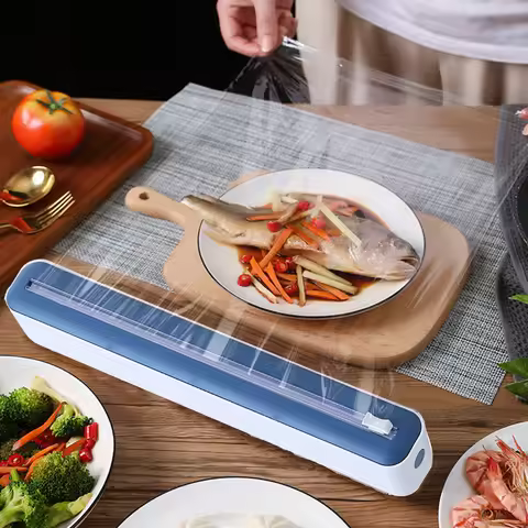 Waterproof Plastic Wrap Dispenser with Slide Cutter Saran Wrap Dispenser Food Cling Film Wrap Dispen