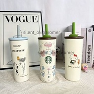 Starbucks 星巴克史努比KT貓爆款吸管杯高顏值超大容量不鏽鋼保溫杯
