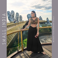 {**ส่งฟรี**} SMALL INDIA 🌺 Women Beauty Ethnic Western Palazzo Set ชุดเซ็ทเสื้อกางเกง 🌺 Women Black