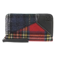 近全新 LOEWE Puzzle Tartan Check 圓形拉鍊羊毛皮革顏色長款皮夾 1033 [二手] LOEWE