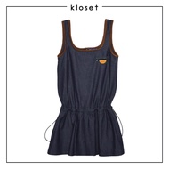 Kloset Design Denim Drawstring Romper (LS2-25-P007)  เดรสจั๊มสูทเดนิมดีไซน์สุดชิคที่รวมความคล่องตัวแ