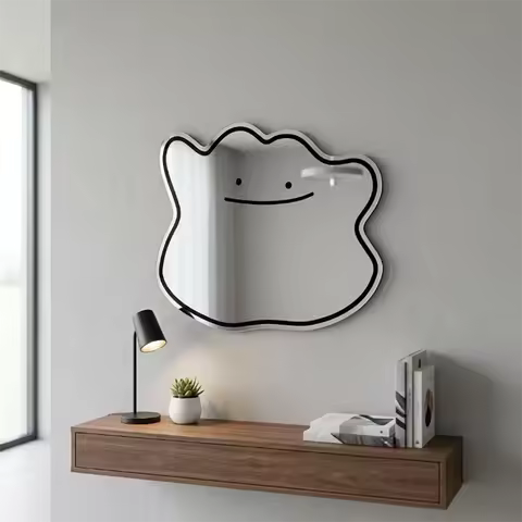 Cute Ditto Anime Mirror Pokemon Line Art Wall Mirror Kawaii Anime Aesthetic Vanity Makeup Mirror for