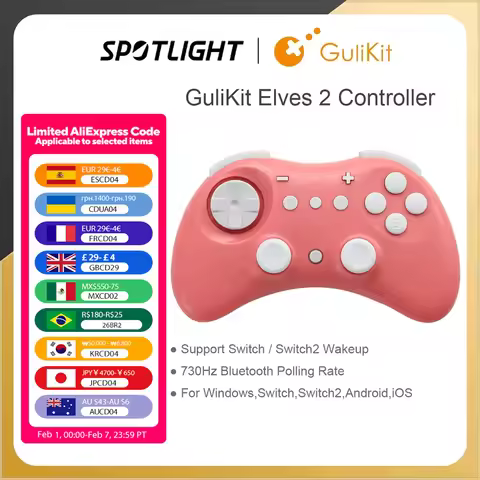 GuliKit Elves 2 Game Controller with Hyperlink 2 Wireless Adapter for Switch/Switch 2,Windows, 730Hz