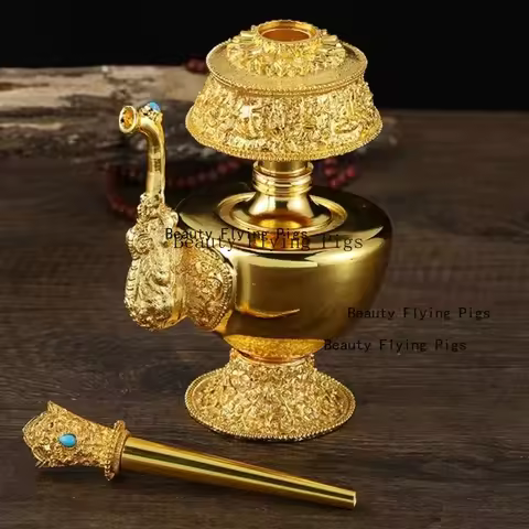 17cm alloy Buddhist water purification bottle Tantric prayer Buddha pot Tibetan altar desktop decora