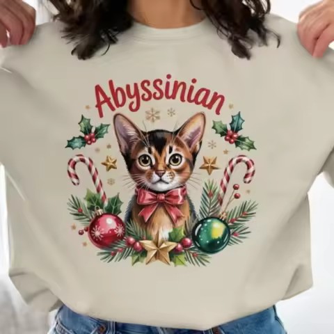 Abyssinian Cat Sweatshirt Holiday Graphic Festive Design Cute Kitten Comfortable Keep Warm Long Slee