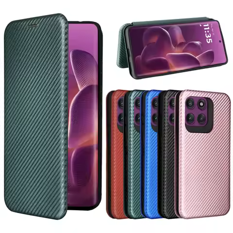 For Flip Motorola Edge 60s Pro Card Slot Carbon Fibre Magnetic Skin Leather Cover For Moto Edge 60 P