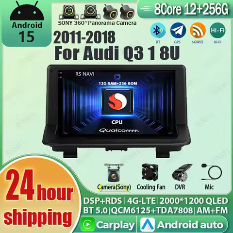Android 15 Carplay Auto 2K Screen Car Radio Multimedia Player For Audi Q3 1 8U 2011 - 2018 DSP 2din 