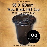 16oz Black PET Cup with 98mm Sippy Lid (100 PCS)