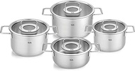 Fissler Pure Collection 4-Piece Stainless Steel Saucepan Set with Glass Lid (3 Saucepans 1 Stewing P