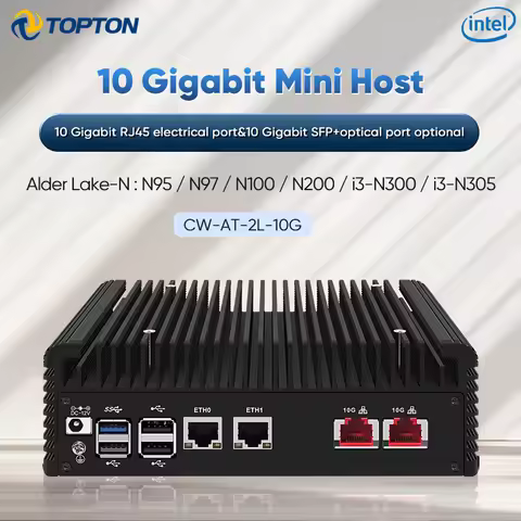 Topton Solid Firewall Computer Intel i3 N305 N100 2x/1x 10G LANs SFP+ 2x2.5G i226-V Mini PC NVMe 2*S