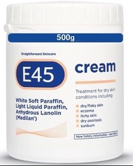 英國直送 - E45 Cream (500g) - 適合乾性皮膚和敏感皮膚的保濕霜 – 舒緩乾燥和受刺激皮膚的潤膚霜 – 皮膚瘙癢、濕疹霜 – 無香料面霜和不油膩護手霜