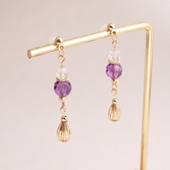 鑽切紫水晶 白水晶│水晶耳環 天然石 夾式耳環