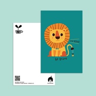 Minifanfan | Be Brave and Kind Postcard | Lion Postcard | Friendship Inspirational Quotes Encouragem
