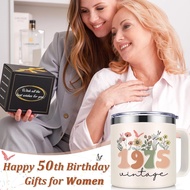 Lifecapido 50th Birthday Gifts for Her, Vintage 1975 14oz Insulated Mug with Birthday Card, Gifts fo