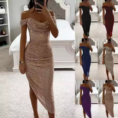 2024 Europe and the United States Spring and autumn new style sequin dress dress casual fashion part