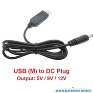 USB DC5V to DC Plug (5V/9V/12V) 2.1mm Plug with 1meter Cable