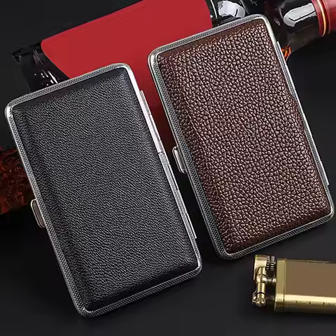 Leather Cigarettes Case Man Women Cigarette Box For Hold 14/20 Cigarettes Metal Leather Accessories 