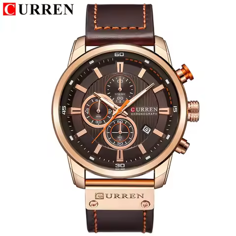 CURREN8291 Mens Quartz Chronograph Watch Casual Leather Military Sport Fashion Gentleman Wristwatch