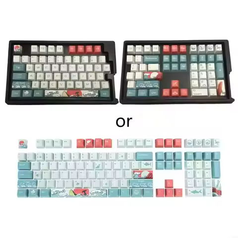 B0KF 108 Keys PBT Keycap Sea Coral Ukiyo-e Double-shot OEM for 61/64/68/84/87