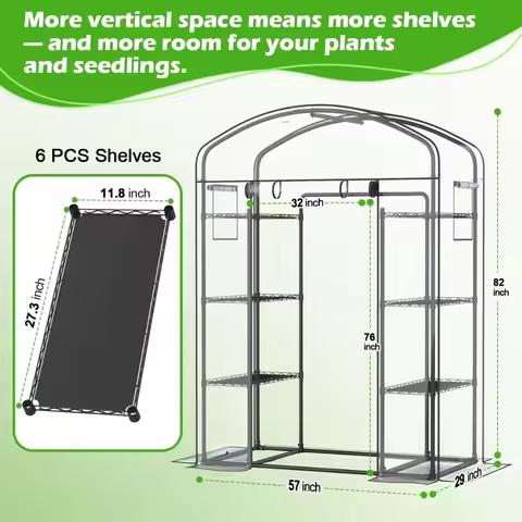 Walk-in Greenhouse with Adjustable Shelves, Heavy Duty PVC Cover for Outdoor/Indoor Use, 82x57x29 In