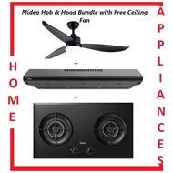 Midea MBI-SN 20 TG &amp; MBI-90F140BK 2-Burner Hob and Hood Bundle with 2PCS Free DC Ceiling Fan l Free Express Delivery