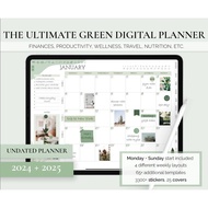 2024 2025 Green Undated Digital Planner, GoodNotes Planner, iPad Planner, Daily Planner, Notability 