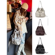 Deinet New Style Chain Backpack Hot Girl Rivet Drawstring Motorcycle Bag Portable Shoulder Crossbody