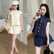 (Shop Item): 2-Color Wrapped Chrysanthemum Sleeveless Shirt Set with Lace Trim Mixed Cv with Cute Fl