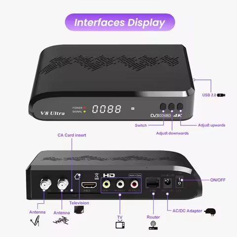 For V8 Ultra Satellite Receiver DVB-S/S2X DVB+T/T2 ISDB-T Cable ATSC-C Auto Full PowerVu DRE Mars EU