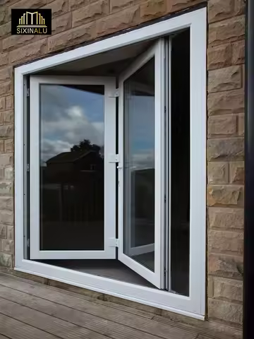 Sixinalu Folding Windows Aluminum Double Glaszed Bi-Fold Window Vertical for Blacony Dining Room Gar