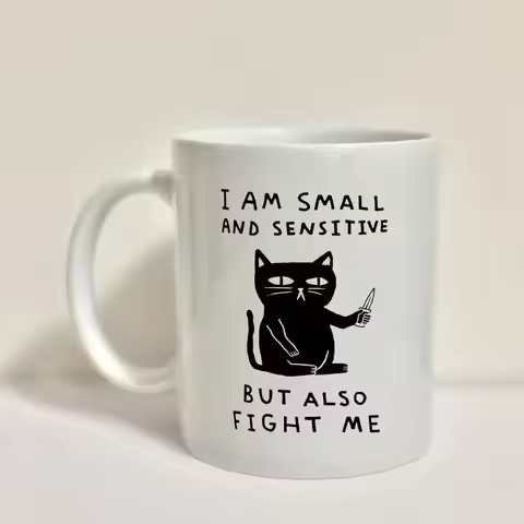 HUMAN I Am Small And Sensitive But Also Fight Me Cat Mug White Color Coffee Mugs Cup