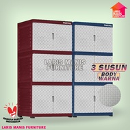 LEMARI PAKAIAN PLASTIK FULL KUNCI 3 SUSUN LEMARI TABITHA PENGUNCIAN TABITHA 3 SUSUN LEMARI PAKAIAN L